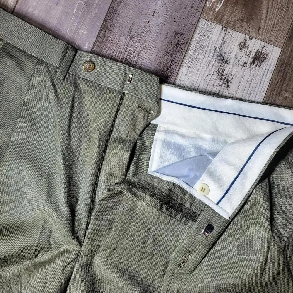 Men's Custom Tailored Cuffed Dress Pants Size 38x34 EUC Tan Beige Khaki